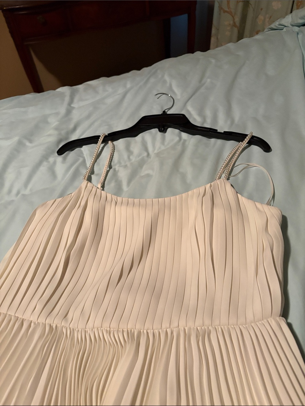 Steve Madden Cream Pleated Maxi Dress with Pearl-look Beaded Straps